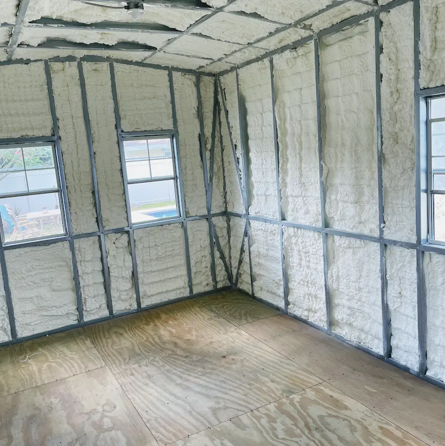 Closed-cell spray foam insulation applied to wall cavities in a residential project in Murillo